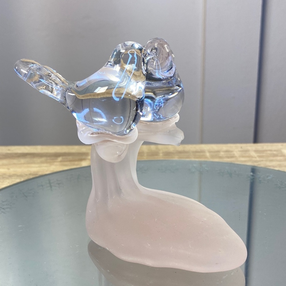 Vintage Crystal Lovebirds Figurine Hand Blown 4”